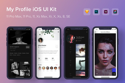 时尚高端的高品质个人资料iOS APP UI KITS（Adobe XD，Sketch，Photoshop和Figma）