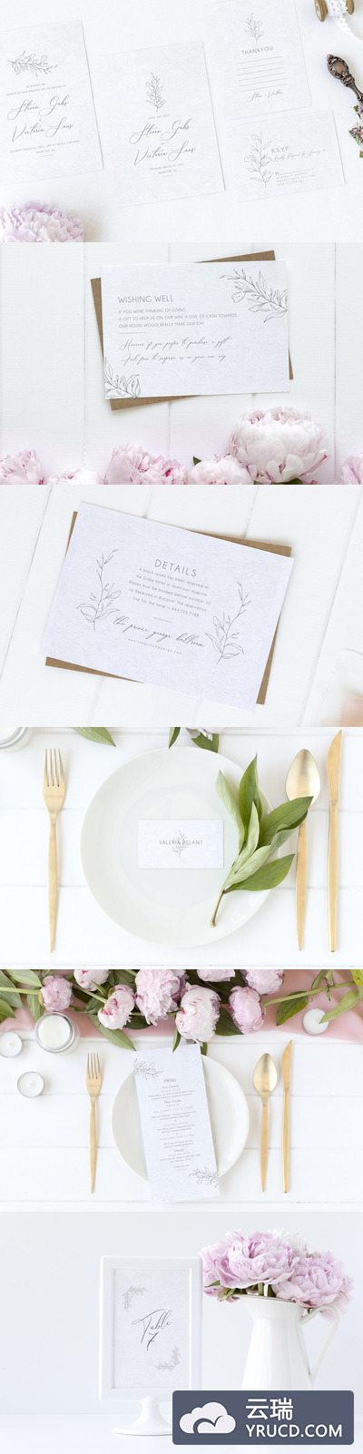 极简主义的婚礼邀请套装模板