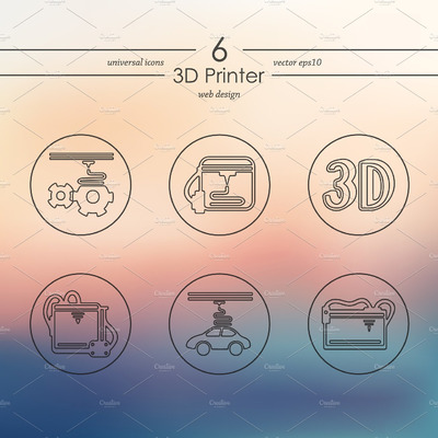 3D打印图标素材 Set of 3D printer icons