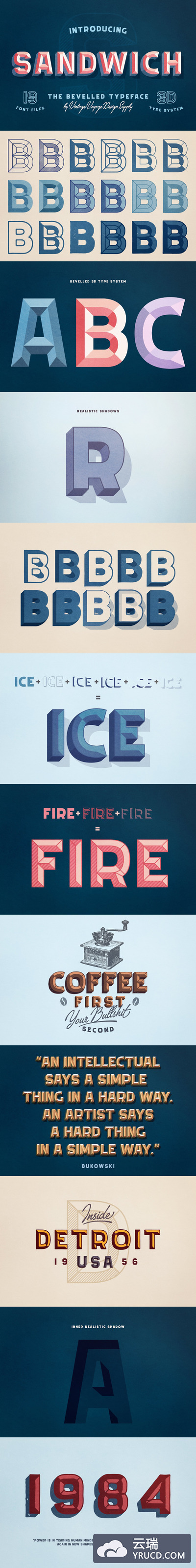 复古厚实设计字体 Sandwich • -50% • Bevelled 3D Type