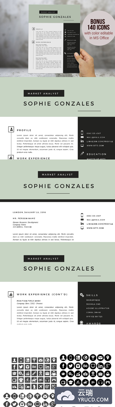 个人高端简历模板 2 in 1 black green Word resume