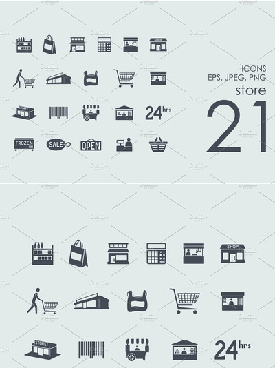 商店矢量图标 21 store icons