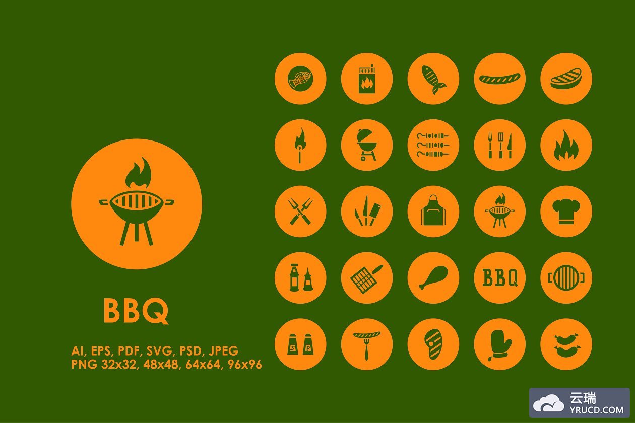 烧烤材料图标 BBQ simple icons
