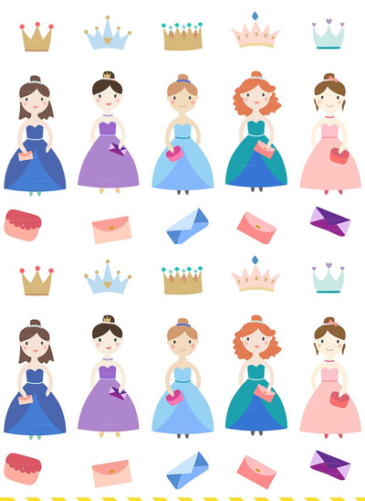 小公主卡通插画 Little princesses clipart