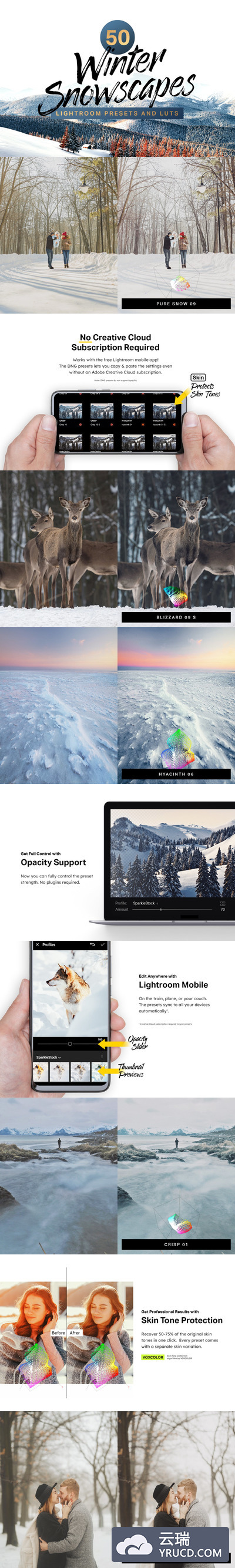 50个冬季Snowscape Lightroom预设和LUT