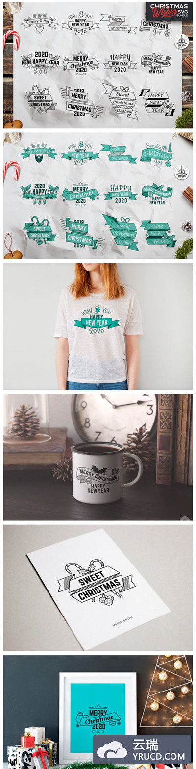 圣诞&新年祝福语矢量标签SVG素材合集
