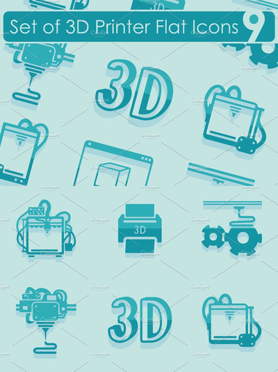 3D打印图标素材 Set of three d printer icons
