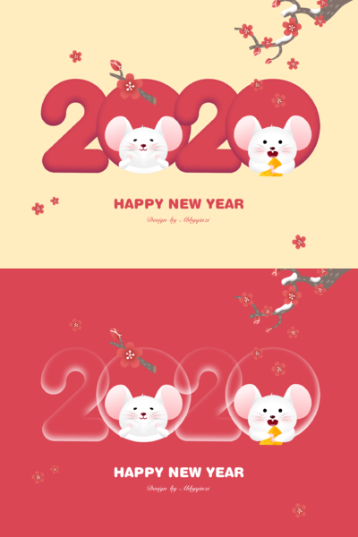 Sketch打造的2020鼠年新年快乐插画素材下载