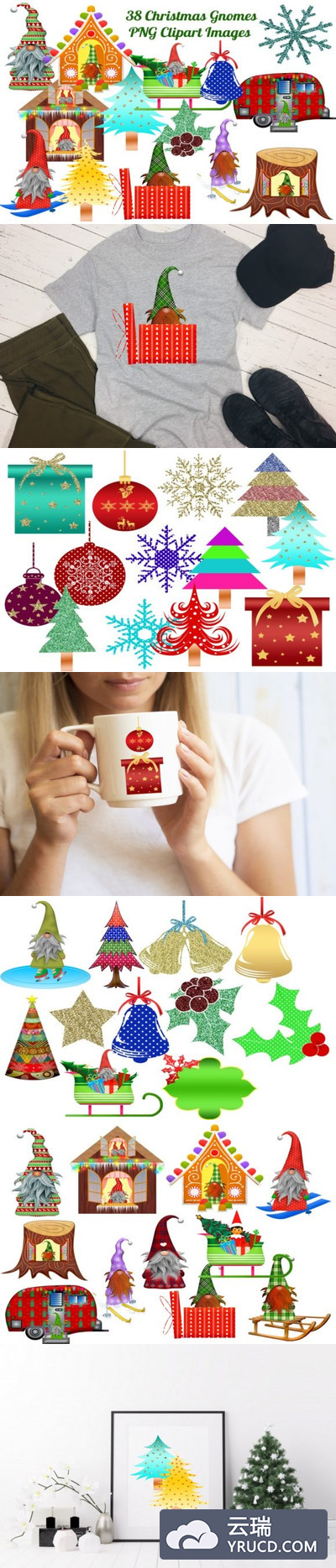 38个圣诞侏儒水彩剪贴画图像