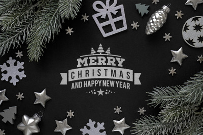 银色圣诞节广告样机[PSD]