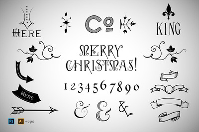 手绘圣诞节元素插画 Vintage Sketchy Design Elements