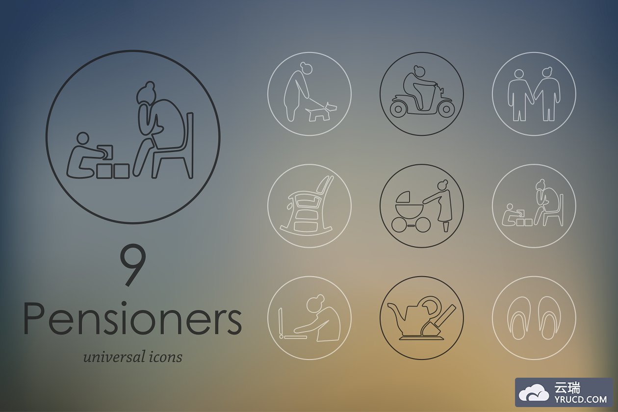 养老金图标素材 9 Pensioners line icons