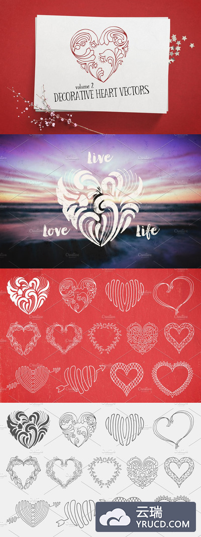 装饰爱心设计图形 Decorative Heart Vectors Volume 2