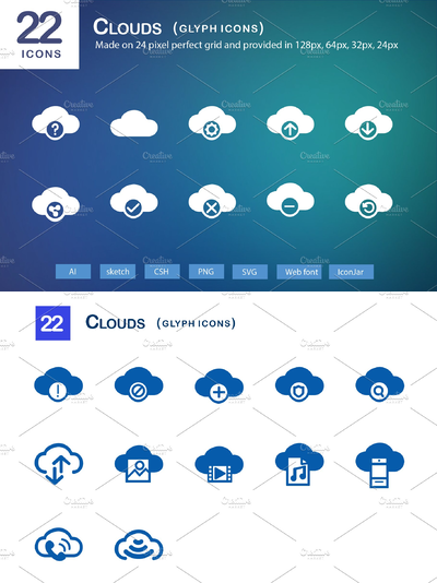 云图标素材 22 Clouds Glyph Icons