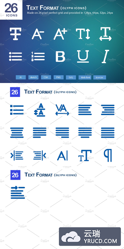字体图标素材 26 Text Format Glyph Icons