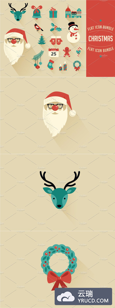 圣诞节元素插画 Christmas flat icons set