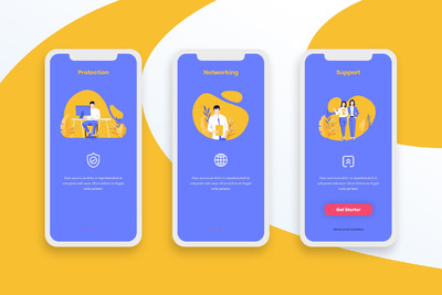 工作协同工作效率介绍的APP轮播图创意插画[Ai,PSD]