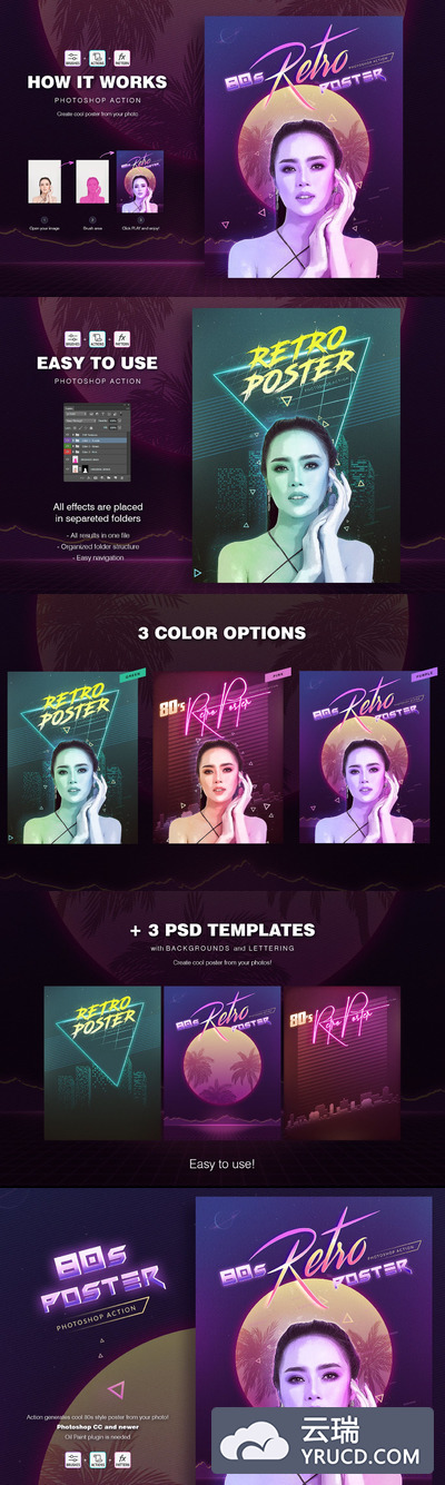 时尚高端复古风格的80年代海报宣传单DM设计photoshop动作预设