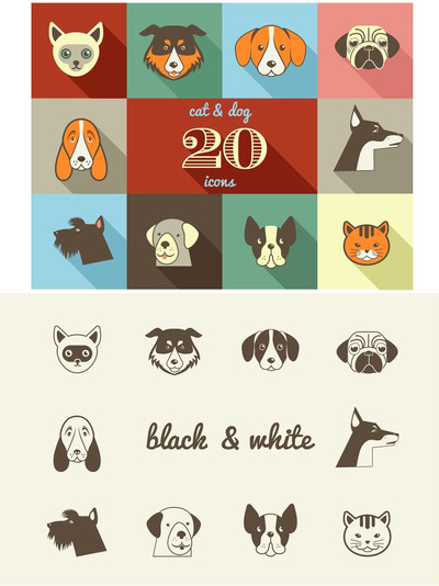 动物图形插画 Dogs & Cats flat vector icons set