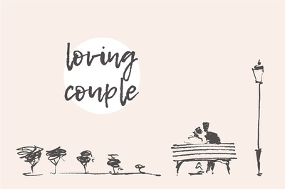 手绘爱情素描插画 Loving couple