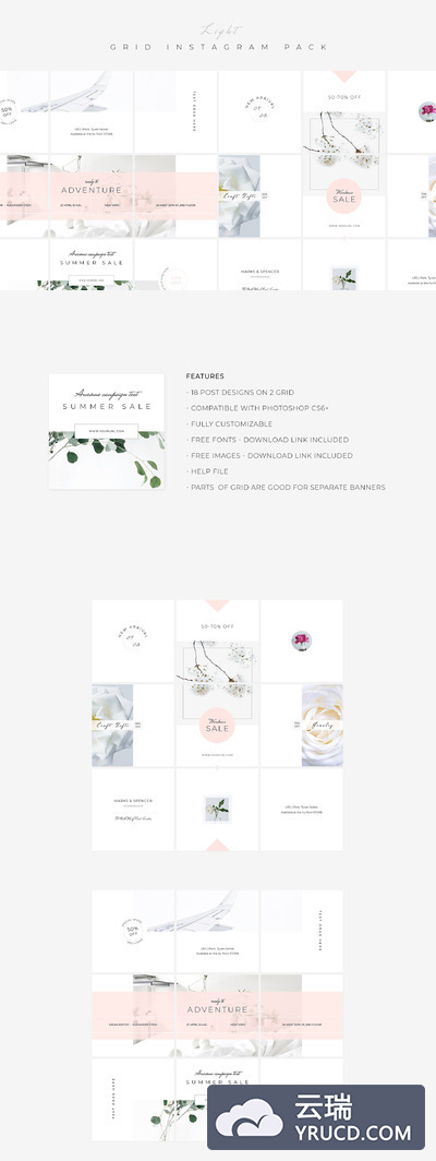 简约社交媒体模板 Light Grid Instagram Pack