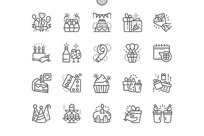 生日元素图标素材 Birthday Line Icons