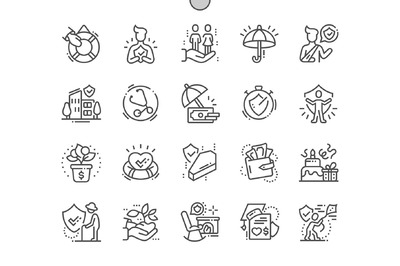人寿保险图标素材 Life insurance Line Icons