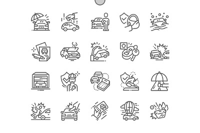 汽车保险图标素材 Car Insurance Line Icons