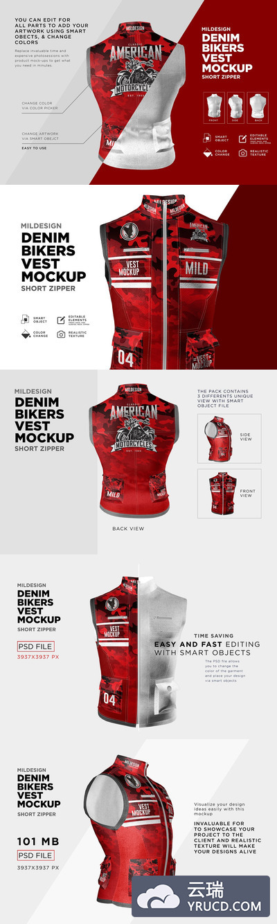 摩托车骑士牛仔背心样机设计模板