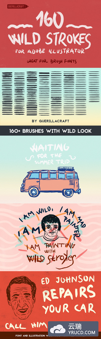 粗犷ai笔刷160 Wild Strokes for Illustrator