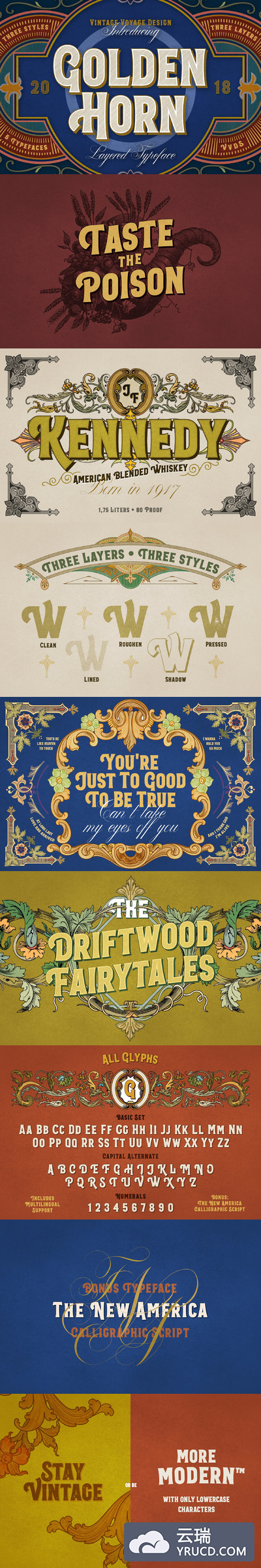 复古设计字体 Golden Horn + Bonus
