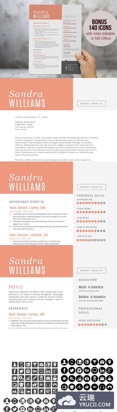 现带简历模板 DIY 2 in 1 Word modern resume pack