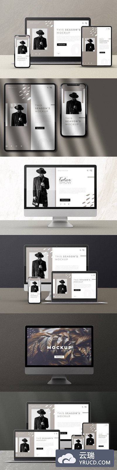 现代个性风格的APP或网页设计展示样机素材下载[PSD]