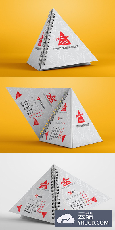三角体金字塔形的日历样机下载[PSD]
