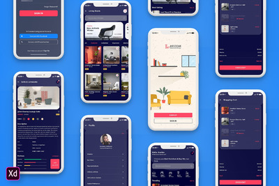家具移动端 App UI Kit 深色版本 (XD)