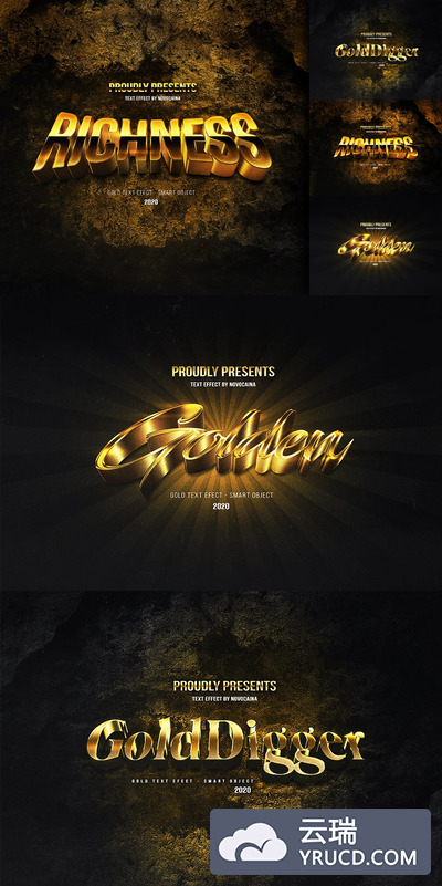 时尚高端3D立体金色文字效果图层样式预设
