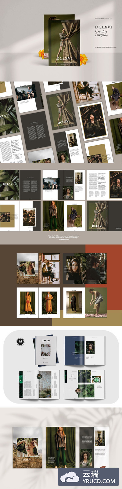 极简主义的模特服装/摄影作品集杂志设计模板