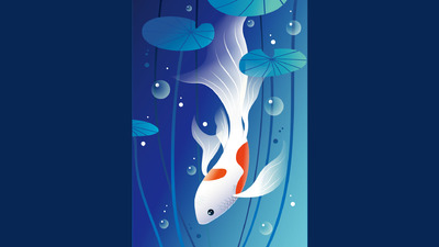 水下的白色金鱼矢量插画