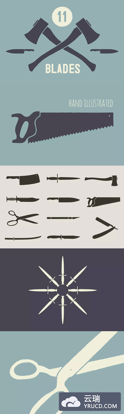 个性斧头插画 10 Knives & Blades - By Hand
