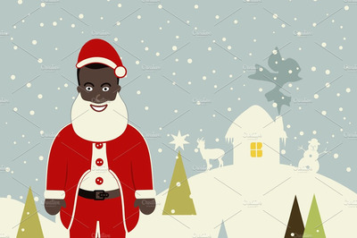 非洲圣诞节插画 African American Santa Claus