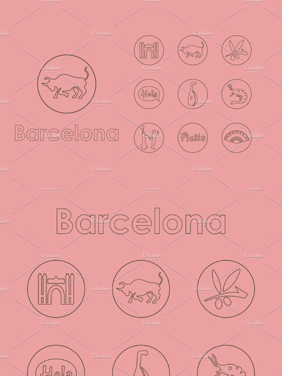 巴塞罗那图标素材 Set of Barcelona simple icons