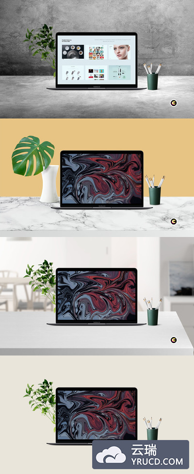 桌面场景的笔记本电脑样机素材下载[PSD]