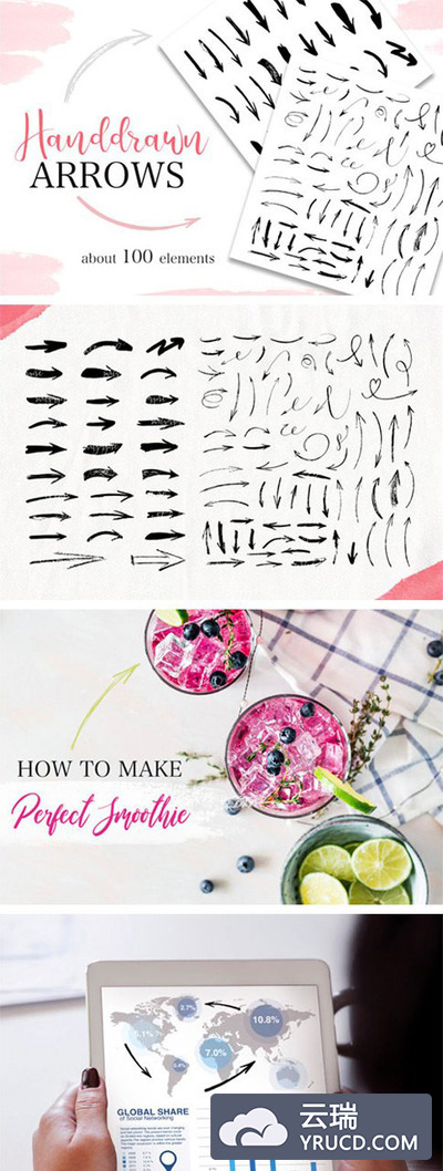 100个手绘的方向箭头指针元素素材
