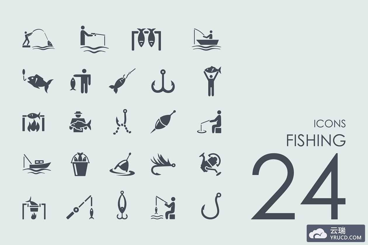 钓鱼矢量图标 24 fishing icons