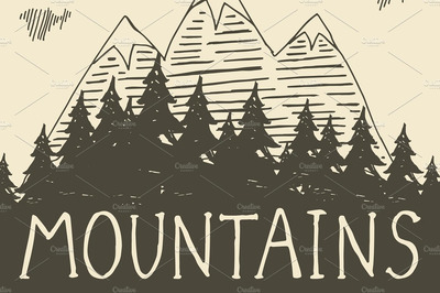 复古山峰素描插画 Mountain nature4