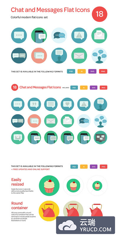 聊天信息框图标 Chat and Messages Flat Icons Set