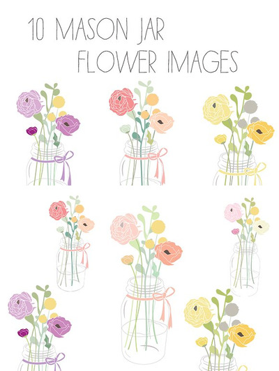 梅森罐子花卉素材 Mason Jar Flower Clip Art + Vector
