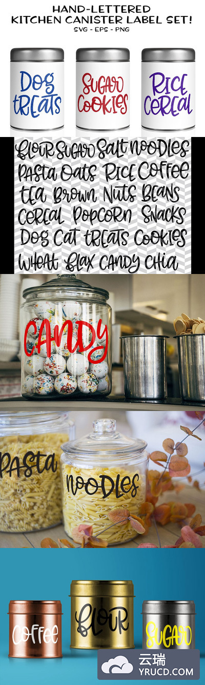 手写趣味设计字体 Handlettered Kitchen Canister Labels