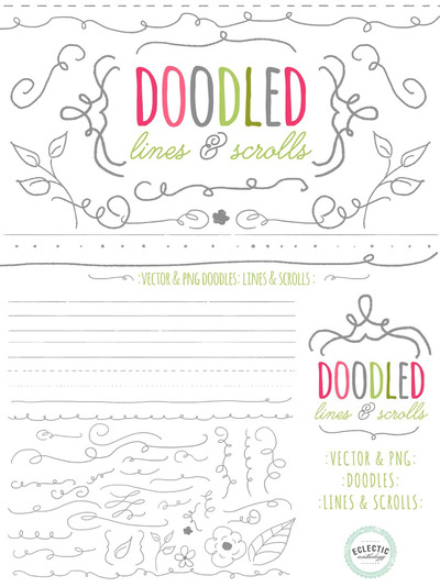 灰色涂鸦边框 Doodled Lines & Scrolls - Vector/png