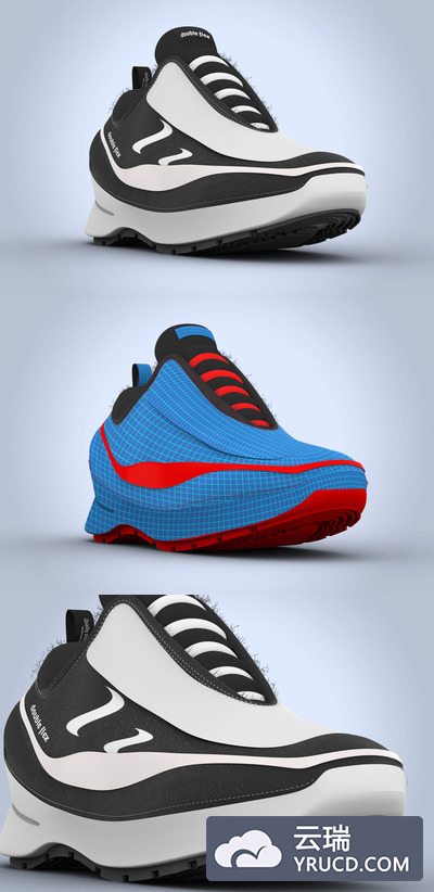 酷炫运动鞋对角线视图PSD样机[PSD]